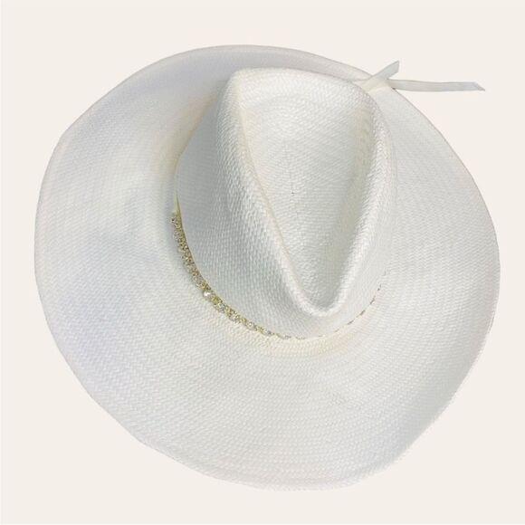 Nikki Beach Cosmos Crystal Straw Sun Hat UPF Protection Ivory One Size NEW - Picture 7 of 11